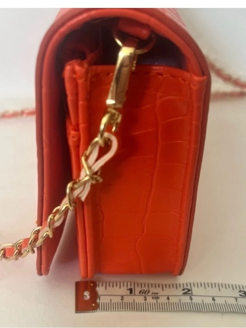 NWOT Badgley Mischka Orange Croc-Embossed Convertible Clutch/Chain Crossbody